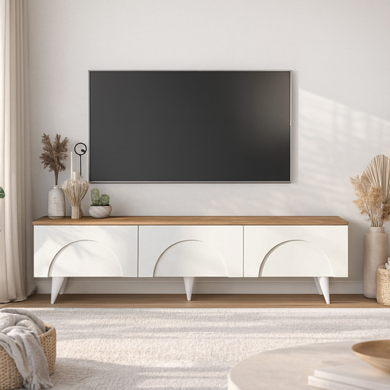 GP042-03761-0 Έπιπλο τηλεόρασης Bono Megapap χρώμα λευκό - sepet oak 150x32,3x42,1εκ. - Image 1