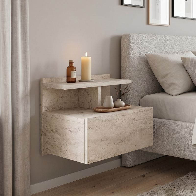 GP042-03852-0 Κομοδίνο επιτοίχιο Mislina Megapap χρώμα travertine 40x33,2x32εκ. - Image 1