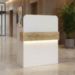 Γραφείο υποδοχής - reception Telmos Megapap με LED χρώμα λευκό - sapphire oak 90x43,6x119,2εκ.