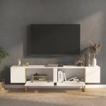 Έπιπλο τηλεόρασης Orontes Megapap χρώμα λευκό - χρυσό 180x29,6x50εκ. - Image 2