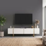 Έπιπλο τηλεόρασης Orontes Megapap χρώμα λευκό - χρυσό 180x29,6x50εκ. - Image 4